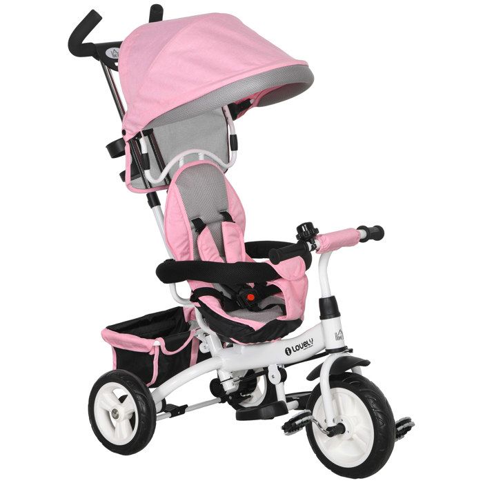 Tricycle Enfant HOMCOM évolutif Pare-Soleil Pliable Canne