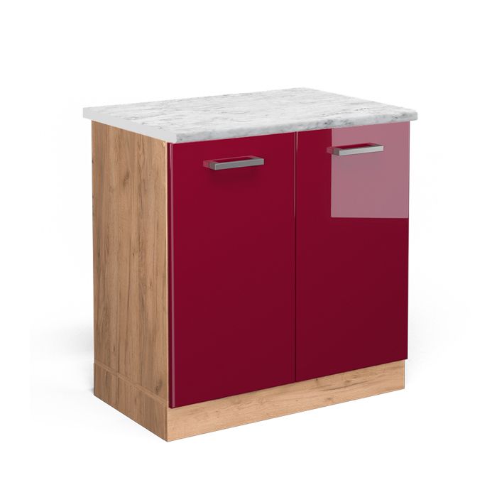 Meuble bas sous-évier R-Line 80cm PT Marbre Rouge brillant/Chêne de force doré Vicco 46245
