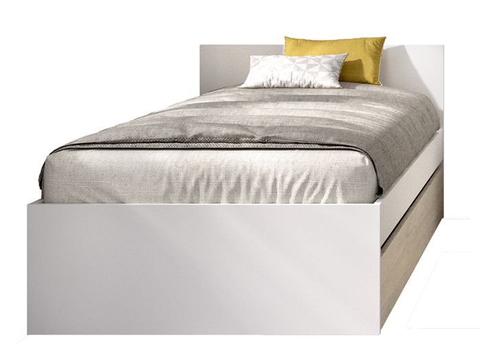 Lit enfant couchage 90X190 coloris chêne naturel blanc avec 1 tiroir lit - Longueur 194 x Profondeur 95 x Hauteur 67 cm Lit enfant couchage 90X190 coloris chêne naturel blanc avec 1 tiroir lit - Longueur 194 x Profondeur 95 x Hauteur 67 cm