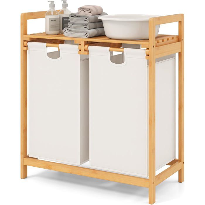 Panier à Linge En Bambou 58L Avec Couvercle – Corbeille D’angle, Doublure Amovible, Pliable, 38x38x60 Cm