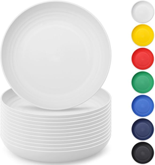 Spesh Lot 36 Pièces Vaisselle Plastique Réutilisable - Assiettes Bols Tasses Couverts Pour 6