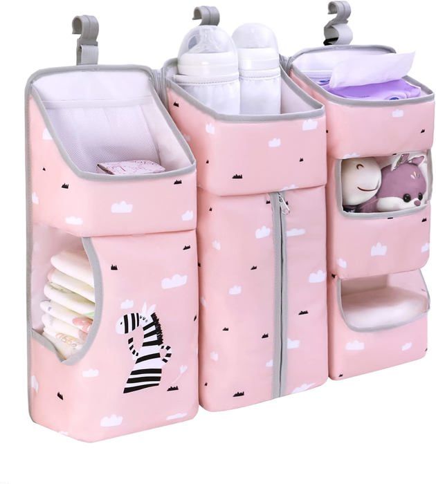 Organisateur De Lit Bébé Lionelo Sidepocket - Pochette Suspendue Pour Couches, Lingettes, Biberons - 26x12x15 Cm