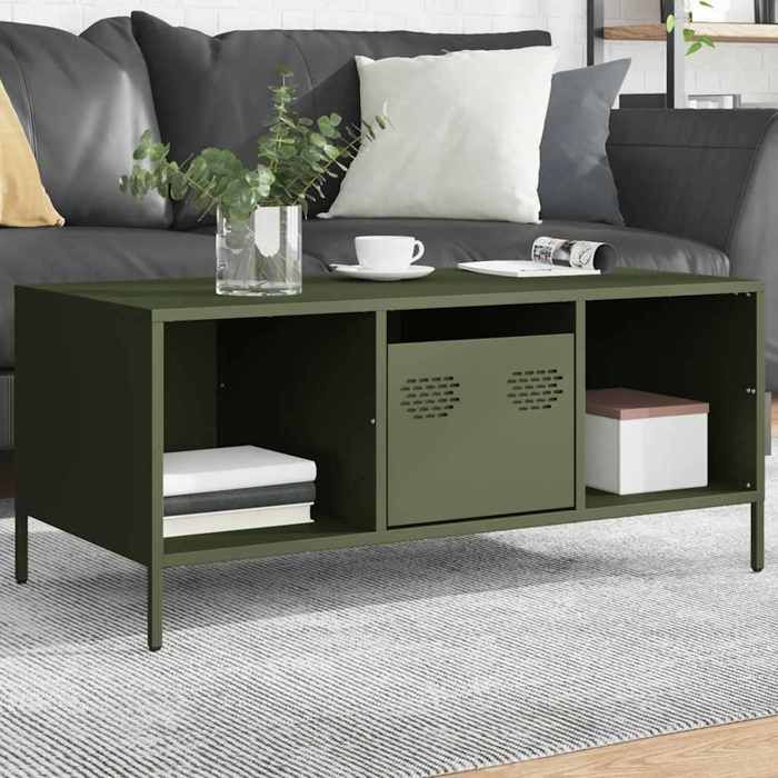 SALE 2025Table basse - Table d’Appoint de Salon - vert olive 1015x50x435 cm acier laminé à froid2151 Kg 6103