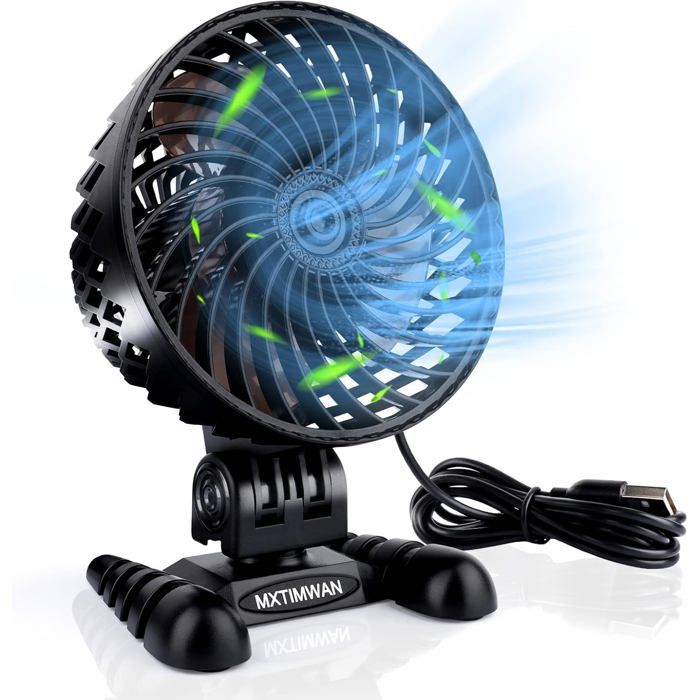 Mini Ventilateur de Table Silencieux Petit Portable Ventilo USB pour Chambre Bureau Voiture Extérieur Camping Noir