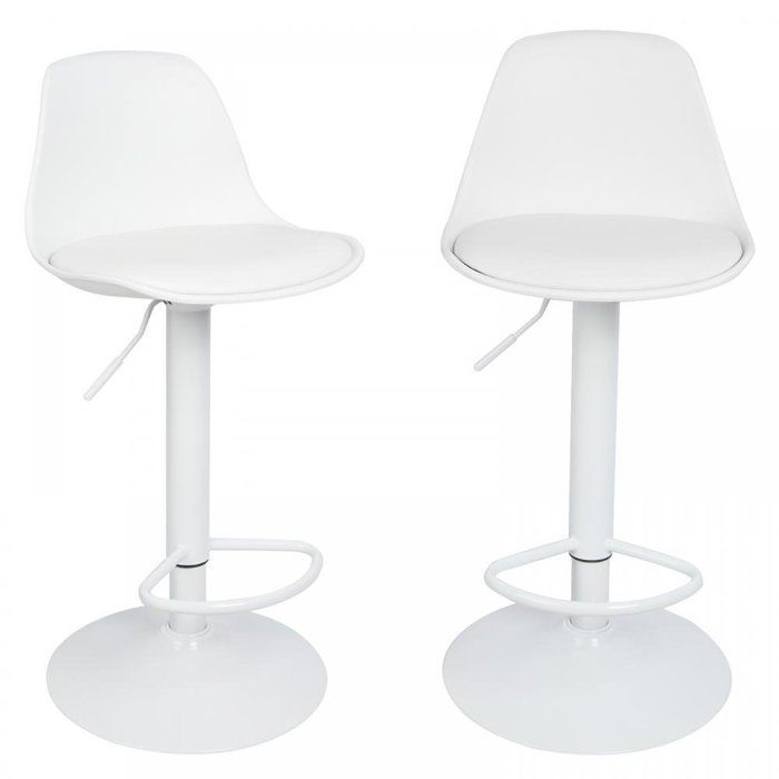 Tabourets de Bar Lot de 2 - MIPAN - Chaises de bar avec Repose - Réglable en Hauteur - Pieds pivotant 360° - Blanc