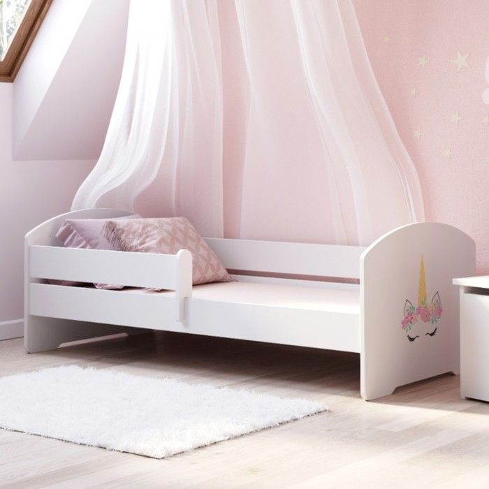 Lit enfant LUK 160 x 80 cm avec matelas et sommier - décor licorne