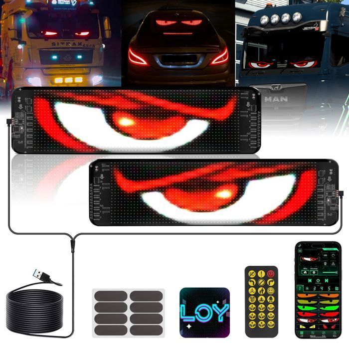 2pcs Yeux LED pour Camion et Voiture Grand écran LED Flexible programmable Écran Souple pour fenêtre de Voiture pour Bricolage
