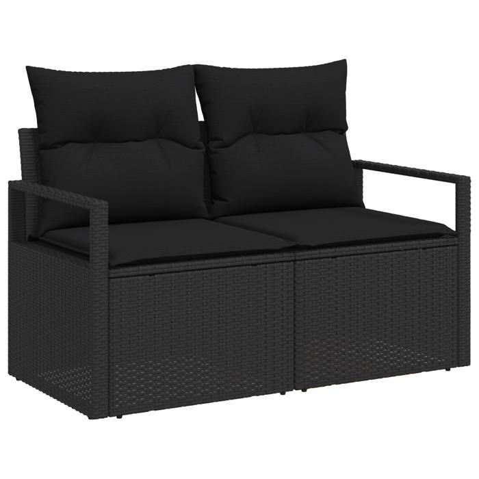 PROMOTION Canapé de jardin 2 places Anti-UV - avec rangement et coussins en poly rattan noir 74670 - BestMeuble