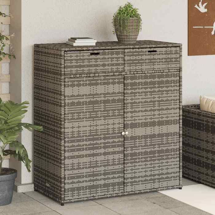 CLARENCE® Grande Armoire Haute de Rangement - pour jardin - gris 105x55x113cm résine tressée LL035