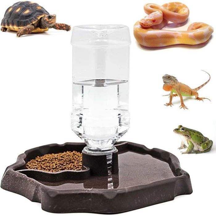 Distributeur deau pour Reptile Abreuvoir Tortue Terrestre 2 en 1 Distributeur deau Portable avec Plat en Plastique Abreuvoir