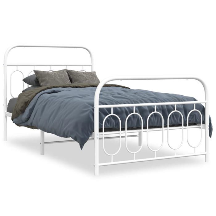 ESTINK® Structure de lit adulte/enfant - métal - sans matelas - et pied de lit - blanc 100x200 cm - @4006@