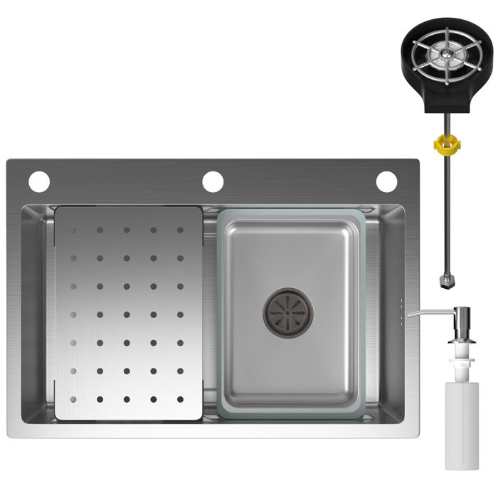 Évier de cuisine - DEWINNER - Double marche intégrée - 70x45x22 cm - Distributeur savon & planche