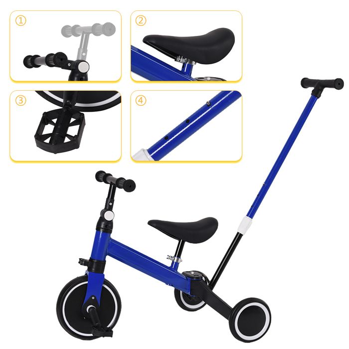 HUOLE Tricycle Convertible 2/3 En 1 – 3 Roues EVA, Draisienne, Pour Enfants 1-4 Ans