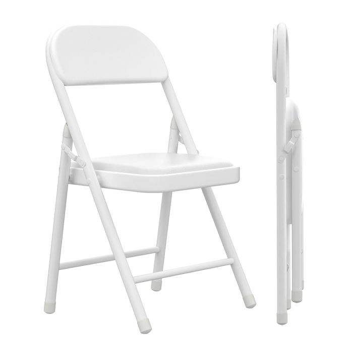 2 x Chaises pliantes en PU Blanc pour bureau et cuisine Chaise de camping Chaise de bureau pour invités visiteurs et conférences