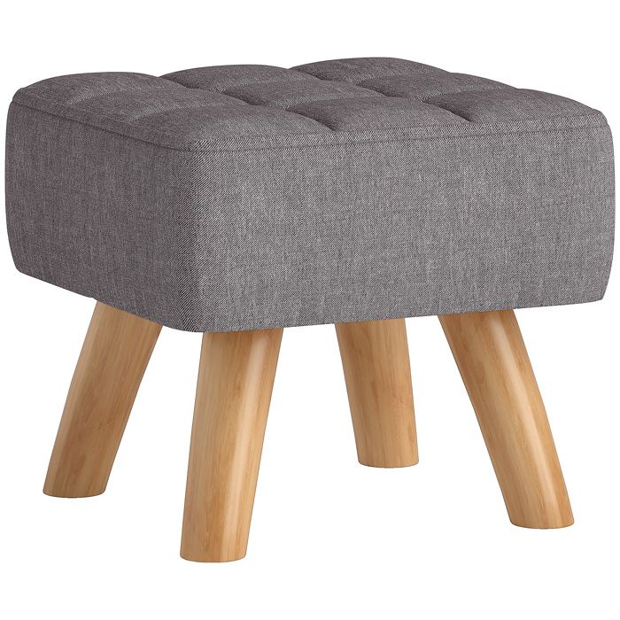 Repose pied salon - HOMCOM - siège rembourré en tissu - avec pieds en bois - pour salon chambre - 27 x 27 x 26 cm - gris