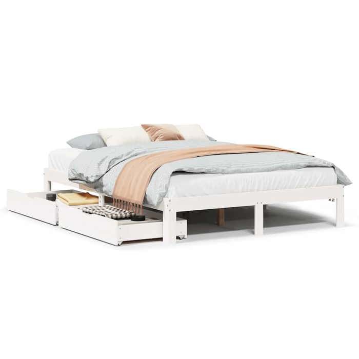 BEST-HOME Meuble de chambre - UU - Cadre de lit avec tiroirs sans matelas - blanc 140x190 cm HH14009