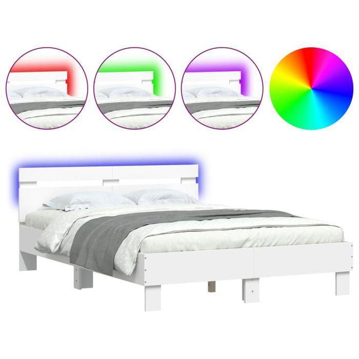 BEST-HOME Meuble de chambre - UU - Cadre de lit avec LED sans matelas - blanc 120x200 cm HH13589