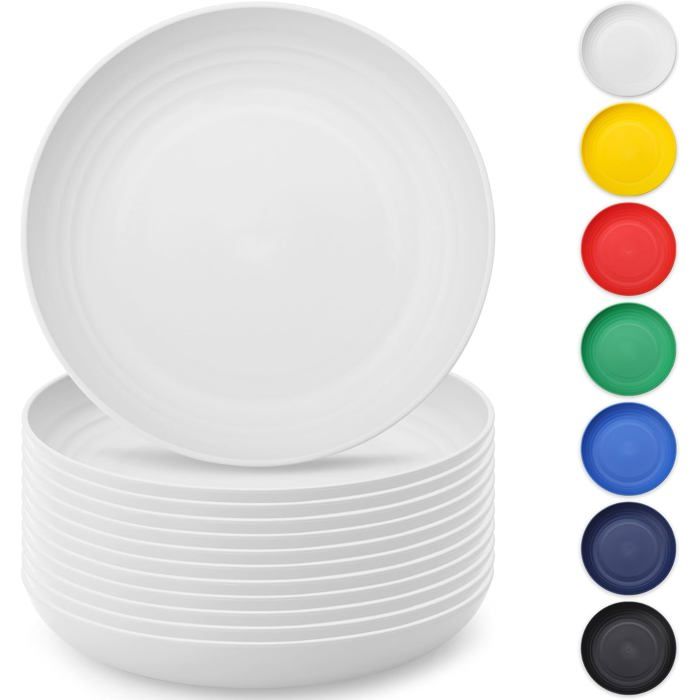 Assiettes en plastique réutilisables - DOK - 12 pièces - 23 cm - Incassables - Robustes - Faciles à transporter
