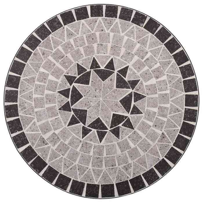 Table de bistro mosaïque - MEUBLECHIC - 60x70 cm - Gris - Dessus en céramique - Cadre en fer laqué - Facile à nettoyer