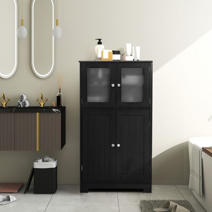 COSTWAY Meuble de Salle de Bain à 4 Portes 3 Étagères Réglables pour Salle de Bain Salon Cuisine 60 x 30 x 108 cm Noir