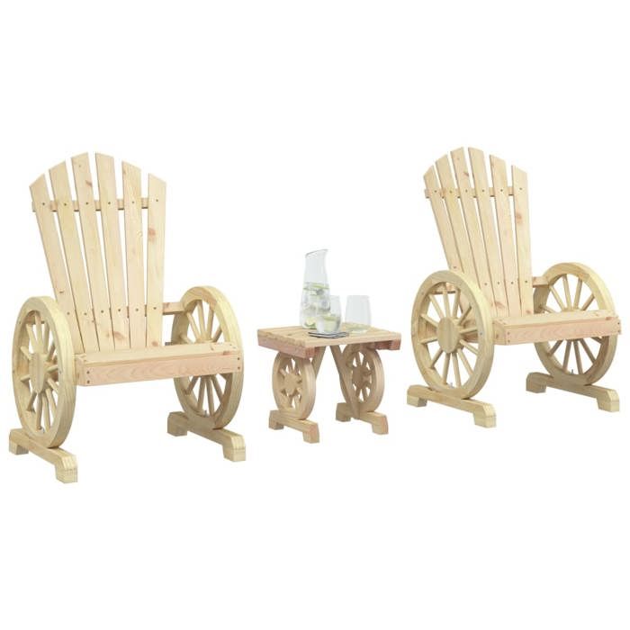 Salon de jardin bois de sapin - vidaXL - Style Adirondack - Bois massif de sapin - 2 chaises - Table/repose-pieds