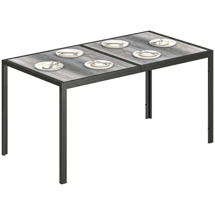 Table de jardin - Outsunny - 4 à 6 personnes - rectangulaire - plateau à effet bois et pieds en acier - 150 x 80 x 74 cm - gris