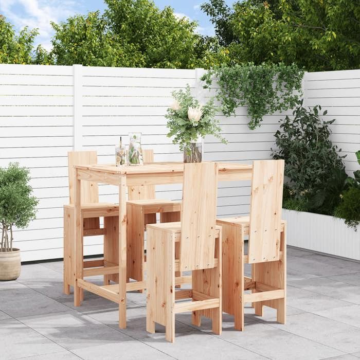 NEW 2026 Ensemble Bistrot/BAR - lot de 5 - 4 Chaises et 1 Table- bois de pin massif 121x82.5x110 cm S565