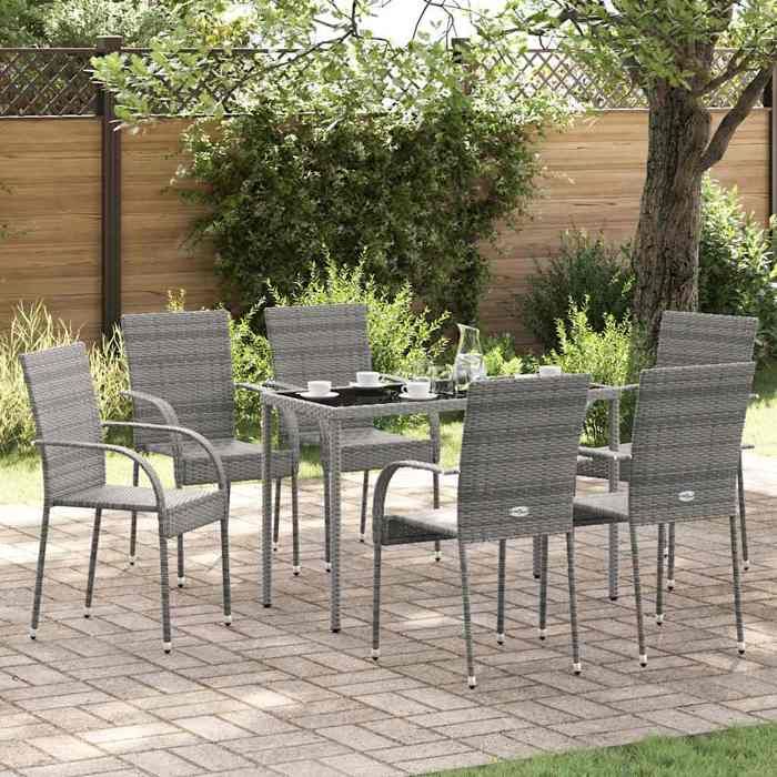 Gris Chaises empilables dextérieur lot de 6 Gris Résine tressée - SIEGE de jardin H16405