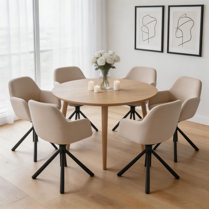 Chaise de salle à manger pivotante - WF312308AAA - Velours beige - Accoudoirs - Lot de 6