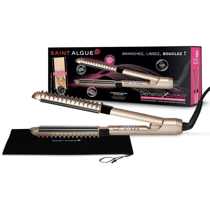Saint Algue Lisseur Boucleur Xcurler 2 En 1 - Plaques Céramique 24Mm - Extérieur Incurvé Chauffant - 5 Températures - Cheveux Liss