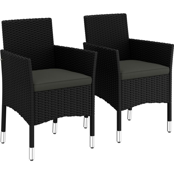 Yaheetech Lot 2 Fauteuils Jardin en Polyrotin Tressé Ensemble Salon Extérieur avec Coussins pour Balcon Terrasse Noir/Gris Yaheetech Lot 2 Fauteuils Jardin en Polyrotin Tressé Ensemble Salon Extérieur avec Coussins pour Balcon Terrasse Noir/Gris