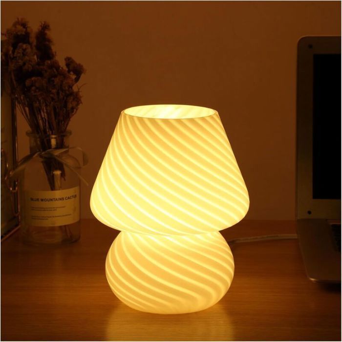 Lampe champignon - Style rétro Murano semi-transparent - Convient pour les chambres les salons etc. - 1 pièce (rayures jaun Femeo
