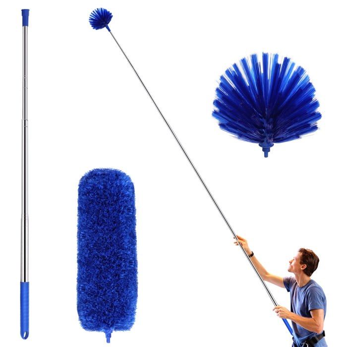 Plumeau à poussière avec rallonge kit de dépoussiérage lavable (bleu)