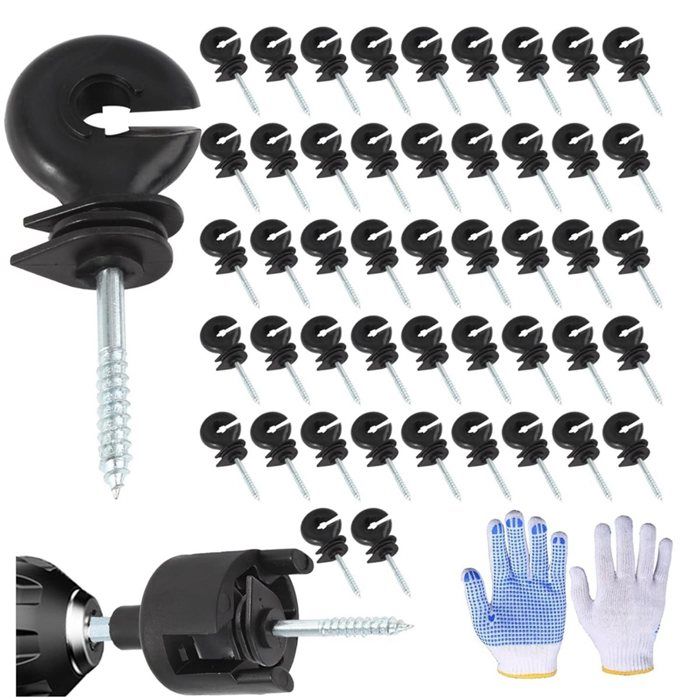 100 Isolateurs Électriques Noirs à Visser pour Clôture (Accessoires pour Systèmes de Clôtures Électriques pour LÉlevage)