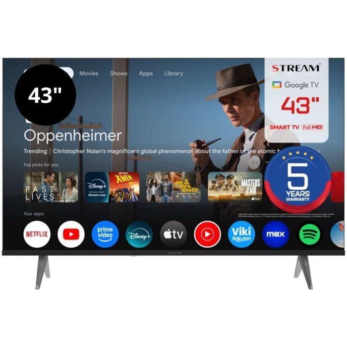 Téléviseur Smart TV Google Stream System 43 Full HD HDR10 cadre invisible Assistant Google Chromecast S43EX1GF (2026)