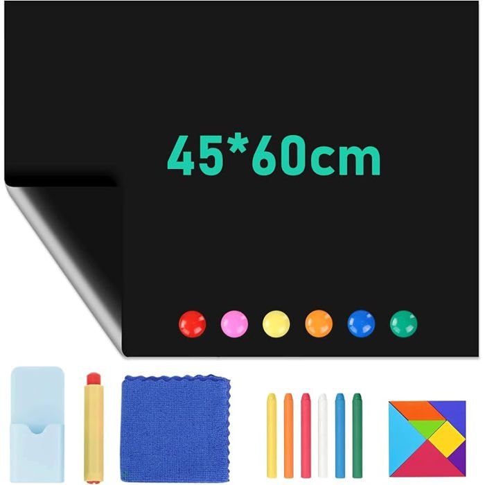 Film tableau magnétique autocollant 45 x 60 cm noir avec craie chiffon boutons magnétiques puzzles effaçable pour MEMO