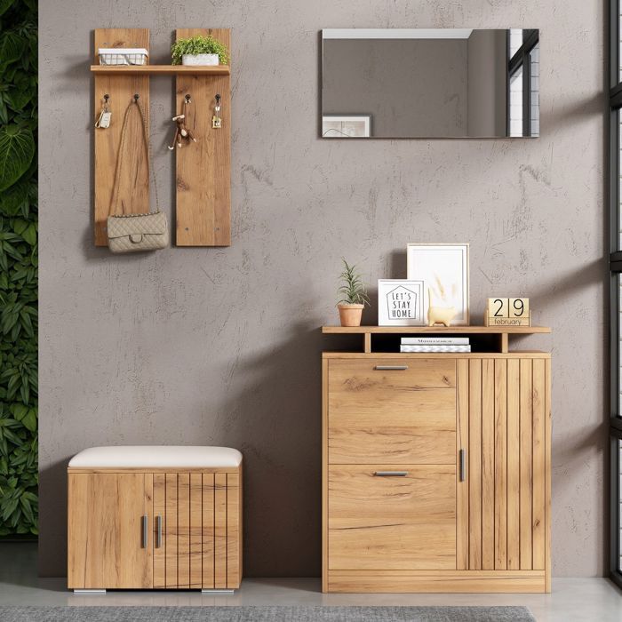 Ensemble de rangement pour entrée portemanteau mural 140×35× 133