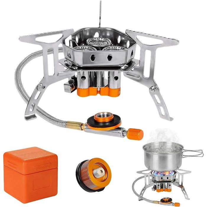 Réchaud de camping à gaz coupe vent 6800 W : réchaud à gaz de camping pliable avec allumage piézo pour extérieur 6800W