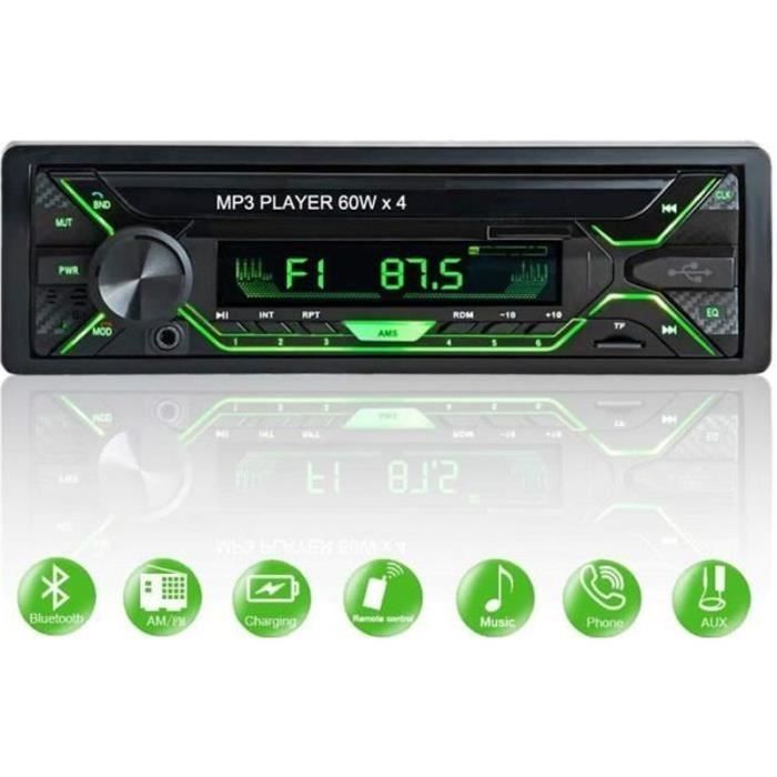Autoradio Bluetooth FM stéréo 60 W x 4 lecteur MP3 kit mains libres compatible USB SD TTF AUX + télécommande