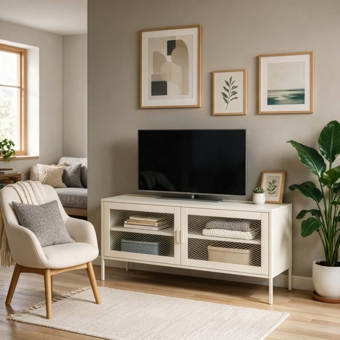 Meuble TV en métal 120cm blanc TOM