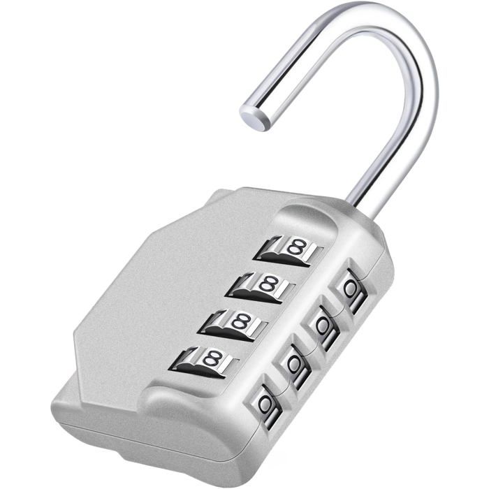 Cadenas à combinaison 4 chiffres 6 mm - lot de 1 - finition argent zinc allié et acier trempé - résistant aux intempéries