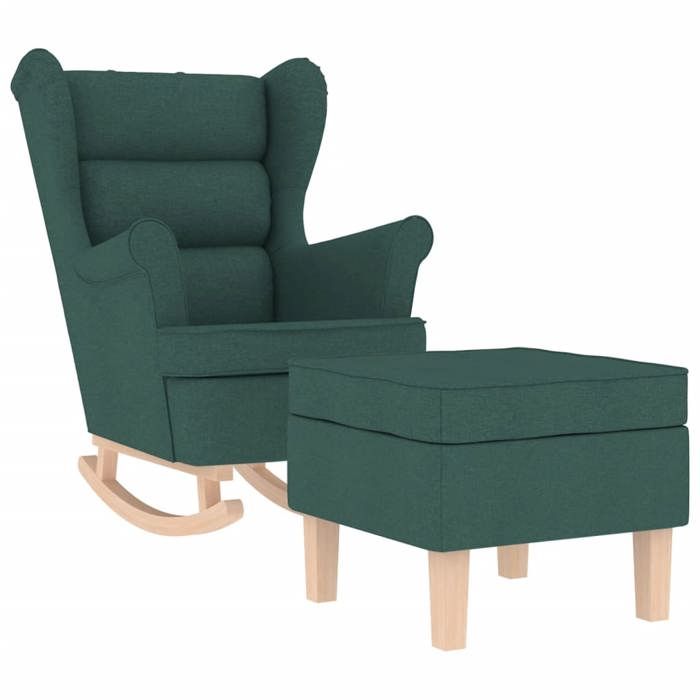 Chaise à bascule avec repose-pied (1 Personne) - COCO - Charge max.:150 kg - Rocking-chair - Tissu - Vert foncé - accoudoirs - 74x