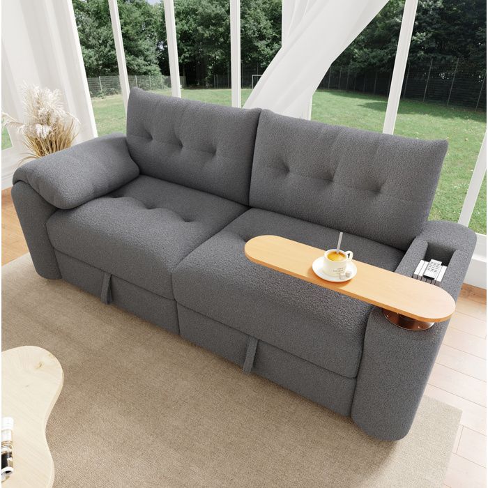 Canapé 2/3 Places Teddy Gris Sofa Droit FloraGrace Pour Salon Avec Rangement 207 5x80x87cm