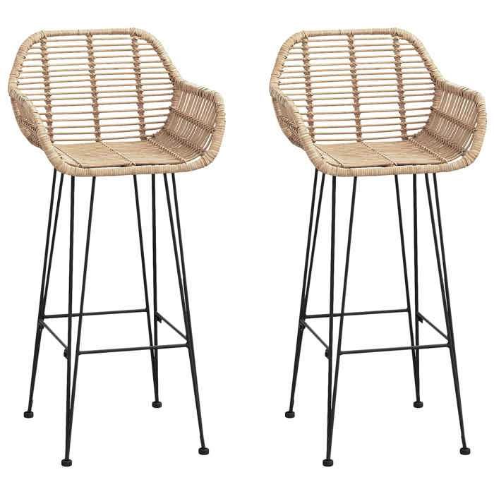 Les SoldesChaise de bar - Tabourets Cuisine - (2 pcs) - 2 personnes - Naturel 55x52x105 cm Rotin et métal ggp45m