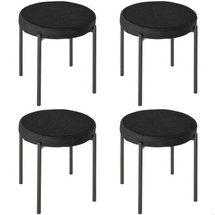 Lot de 4 tabourets empilables – assise rembourrée effet velours – métal noir – 46 cm