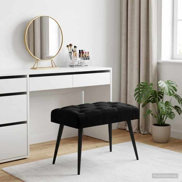 Meuble de couloir - Banc avec capitonnage bouton Noir 60x40x45 cm Velours - design élégant - pour maison(58957）