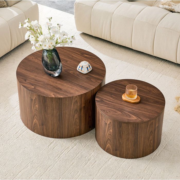 Table Basse Ronde Dw ROVRYN Table basse ronde gigogne avec rangement, lot de 2, MDF ...