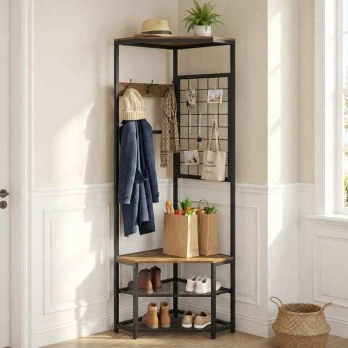 49 x 49 x 171 cm porte-manteau dangle 3-en-1 avec étagères et rack à chaussures meuble dentrée
