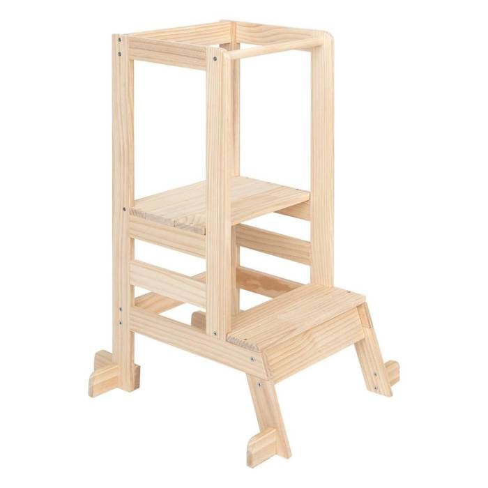 Tour d'apprentissage 2in1 pour enfants à partir de 1 an Blanc en bois,  tableau inclus de Joyz