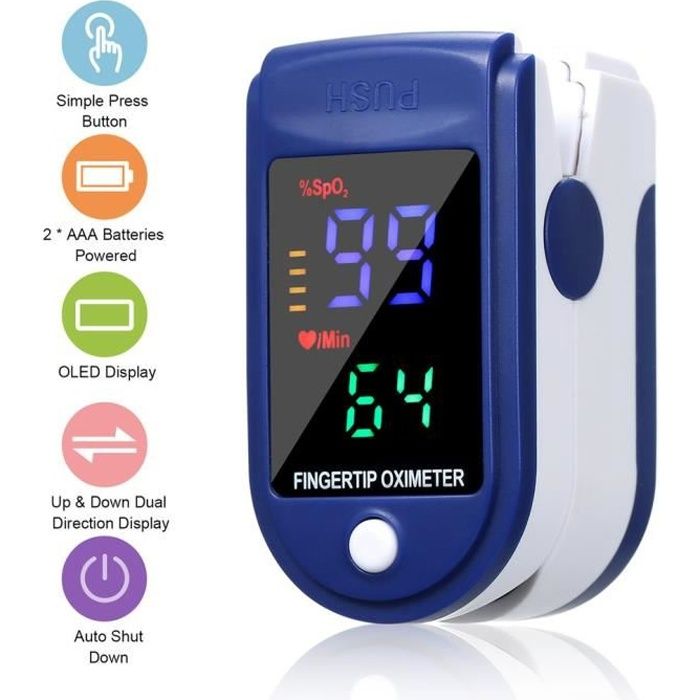 Moniteur d'oxygène sanguin Finger Pulse Clip d'oxygène sanguin Moniteur de fréquence cardiaque-Tube numérique quatre couleurs(bleu)